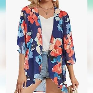 Floral Sheer Kimono Cardigan One Size Fits Most L FRONT 29 INCHES BACK 33IN
